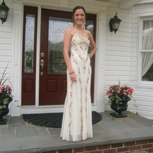 Off White Boho Beaded Prom Gown